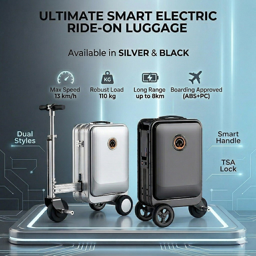 Smart Electric Ride-On Luggage Scooter Suitcase 110kg Load TSA Lock Cabin Size